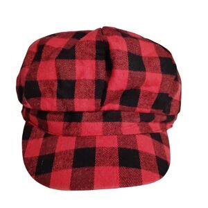 Red Black Buffalo‎ Plaid Newsboy Cap Hat 100% Polyester One Size Marcus Adler